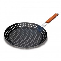 Wood Handle Non-Stick Pizza Grill Pan with Holes