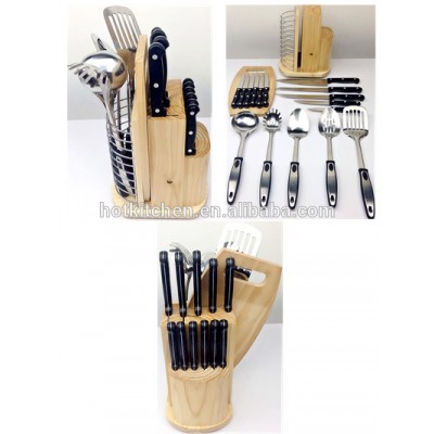 New Revoled Wooden Block 18pcs Kitchen Knives Set and Kitchen Ware Set KC-3008