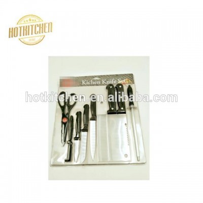 Lower price 8pcs stainless steel kitchen knife set with double blister card