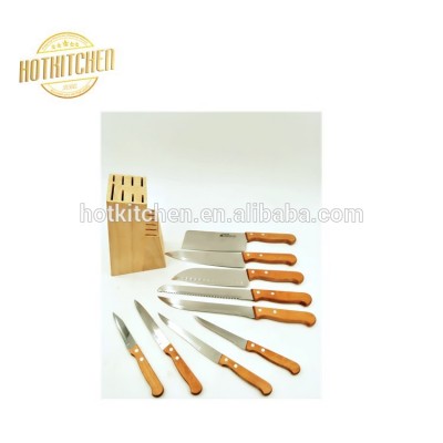 Hot sale 9pcs wooden handle stainless steel kitchen knife&woode block