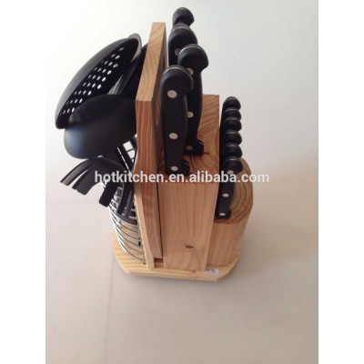 Hot Sale Revoled Wooden Block 18pcs Kitchen Knives Set and Nylon Kitchen Ware Set KC-3051