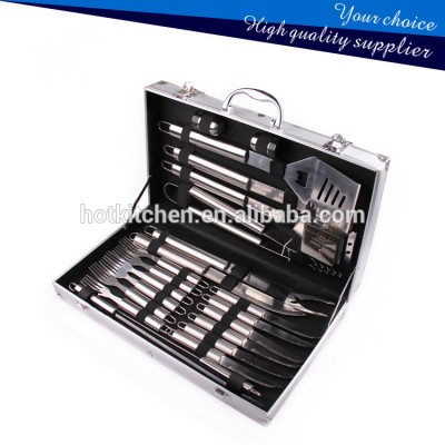 2016 Discounts 22pcs Stainless steel bbq grills with aluminium case ,HB-BBQ022 High-end polish BBQ grill tools