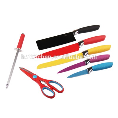 Hot Sale Non-stick Multicolor Galvanized steel head 7pcs Kitchen Knife set