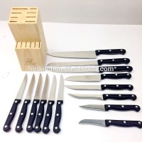 Factory Price Platic Handle Kitchen Knives set 15-piece with Wooden Block KC-3009