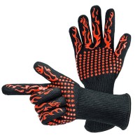 Hot Sale 1472F Glove Bbq Grill Silicone Leather Barbecue Set Black Oven Cooking Gloves